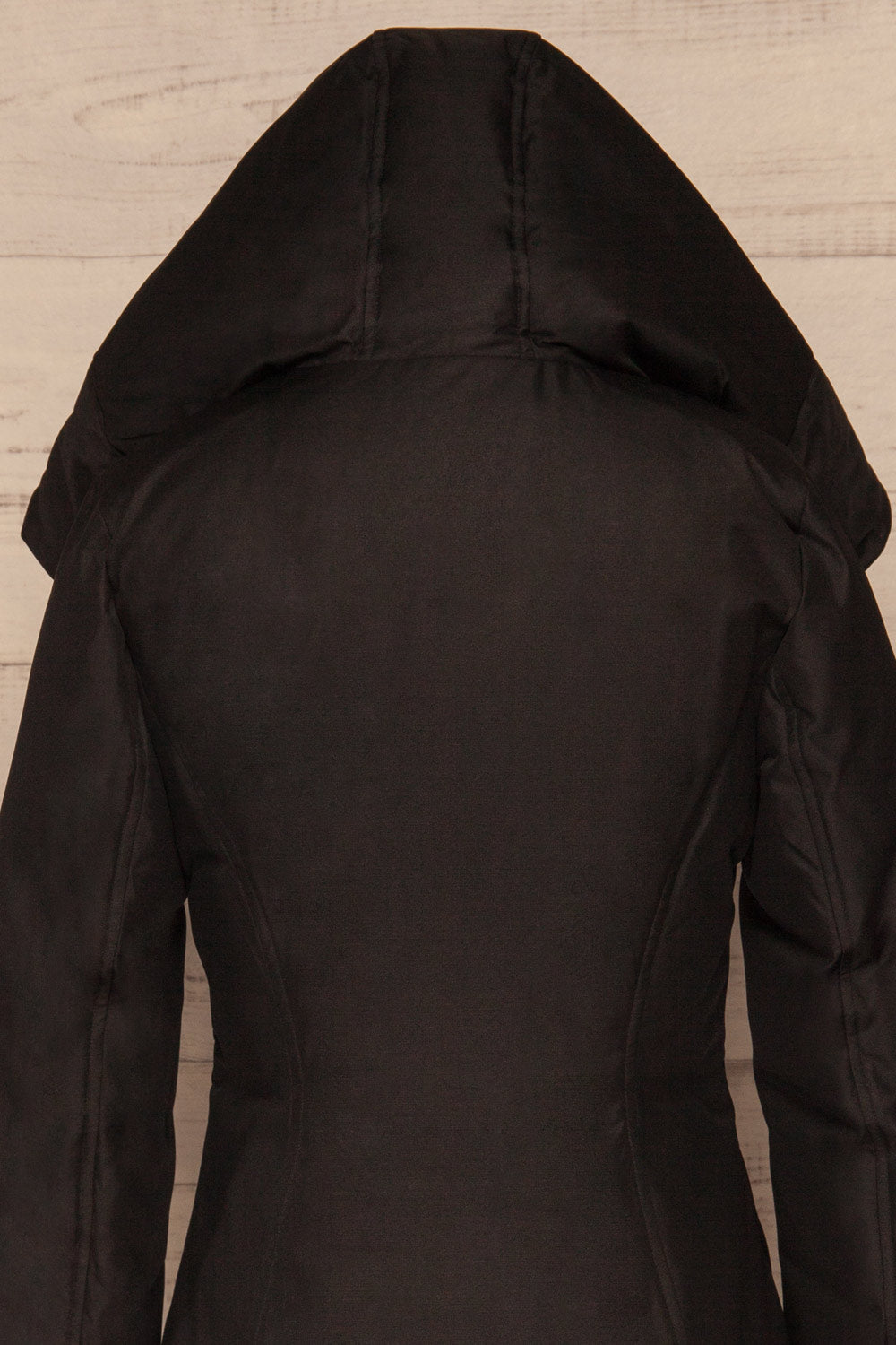 Camelia Black Quilted Soia&Kyo Parka with Hood back hood up close up | La Petite Garçonne