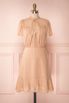 Cameron Beige & White Polka Dot Short Dress | Boutique 1861  front view