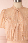 Cameron Beige & White Polka Dot Short Dress | Boutique 1861 front close up