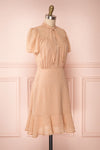 Cameron Beige & White Polka Dot Short Dress | Boutique 1861 side view