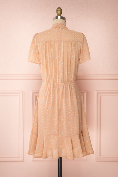 Cameron Beige & White Polka Dot Short Dress | Boutique 1861 back view