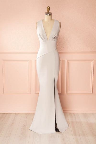 Camila Moon Light Gray Mermaid Gown | Boudoir 1861 front view