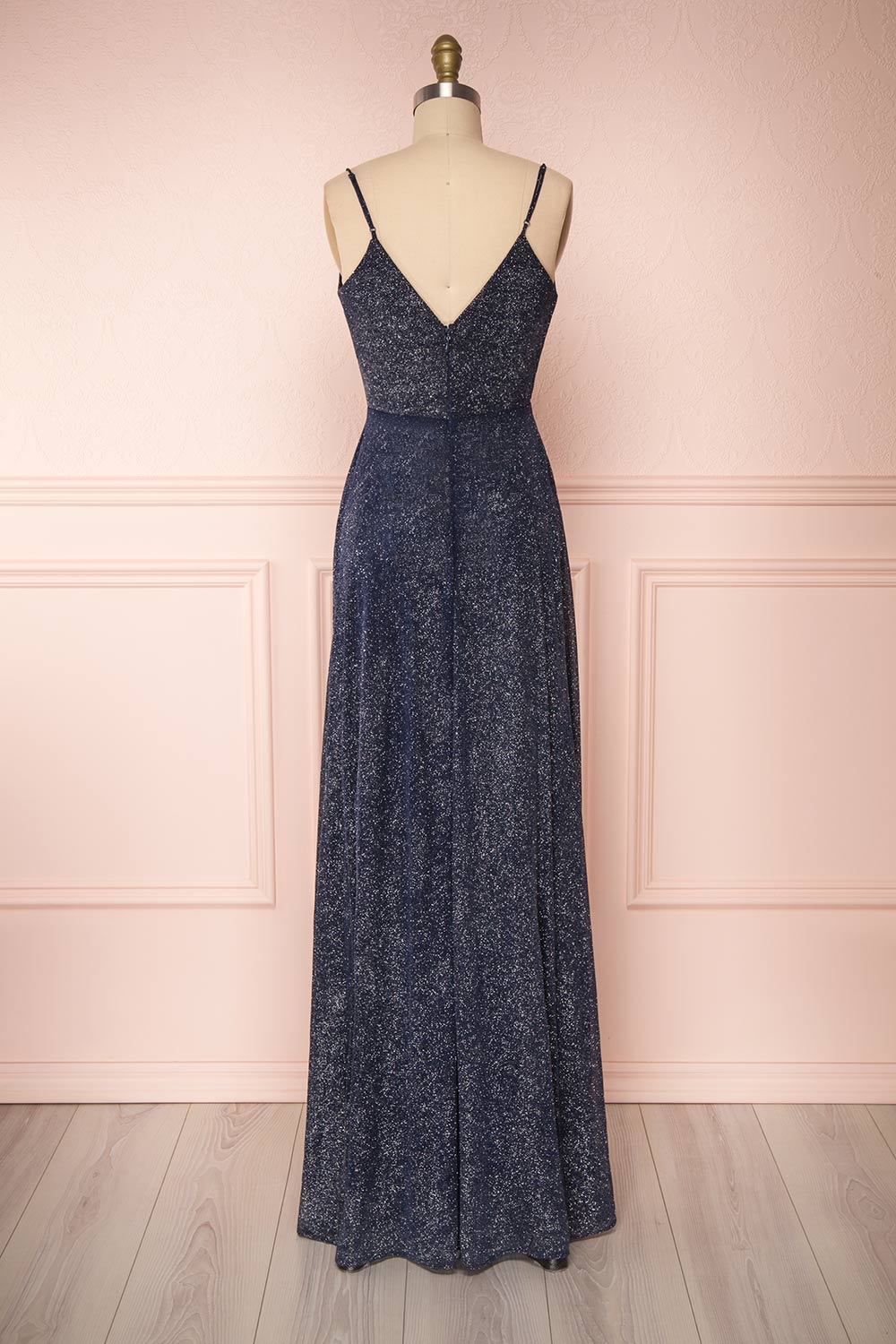 Campozano Navy Shimmery A-Line V-Neck Dress | Boutique 1861 back view