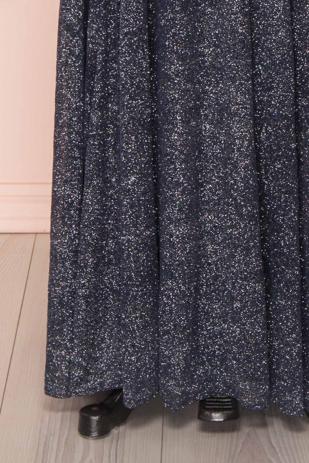 Campozano Navy Shimmery A-Line V-Neck Dress | Boutique 1861 bottom close-up