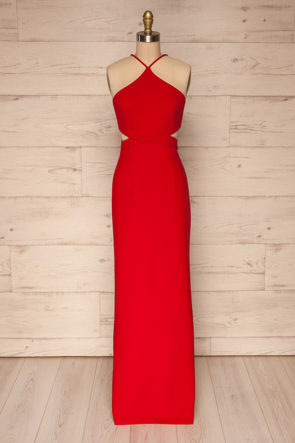 Canalaurco Red Halter Dress w/ Back Slit | La petite garçonne fabric