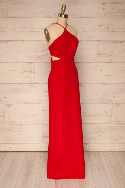 Canalaurco Red Halter Dress w/ Back Slit | La petite garçonne side view