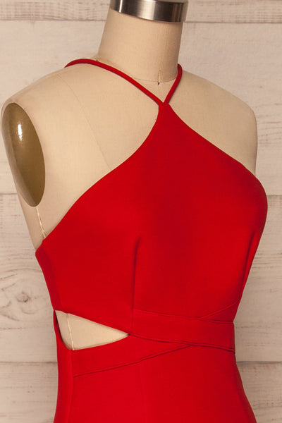 Canalaurco Red Halter Dress w/ Back Slit | La petite garçonne side close up