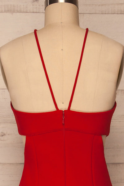 Canalaurco Red Halter Dress w/ Back Slit | La petite garçonne back close up