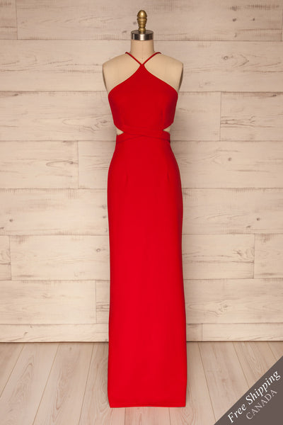 Canalaurco Red Halter Dress w/ Back Slit | La petite garçonne front view