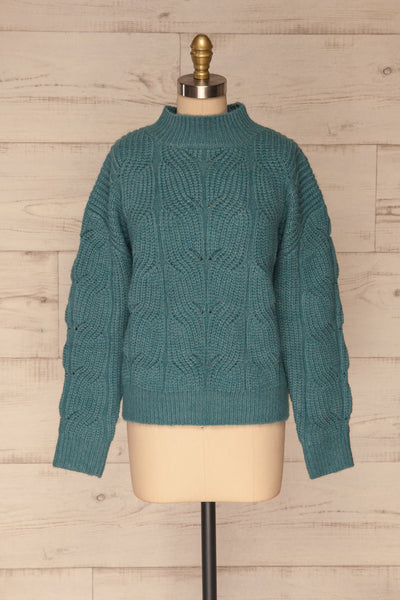 Canchagua Blue Mock Neck Knit Sweater | La petite garçonne front view