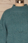 Canchagua Blue Mock Neck Knit Sweater | La petite garçonne front close up