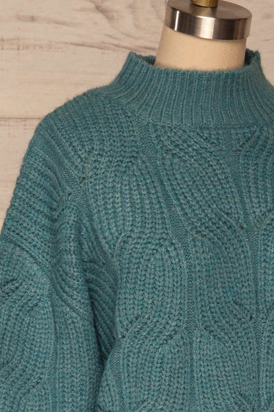 Canchagua Blue Mock Neck Knit Sweater | La petite garçonne side close up