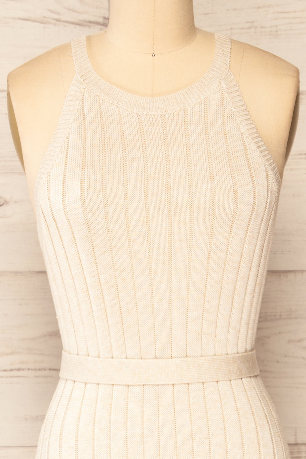 Candelaria Knit Tunic Dress With Knit Belt | La petite garçonne front close-up