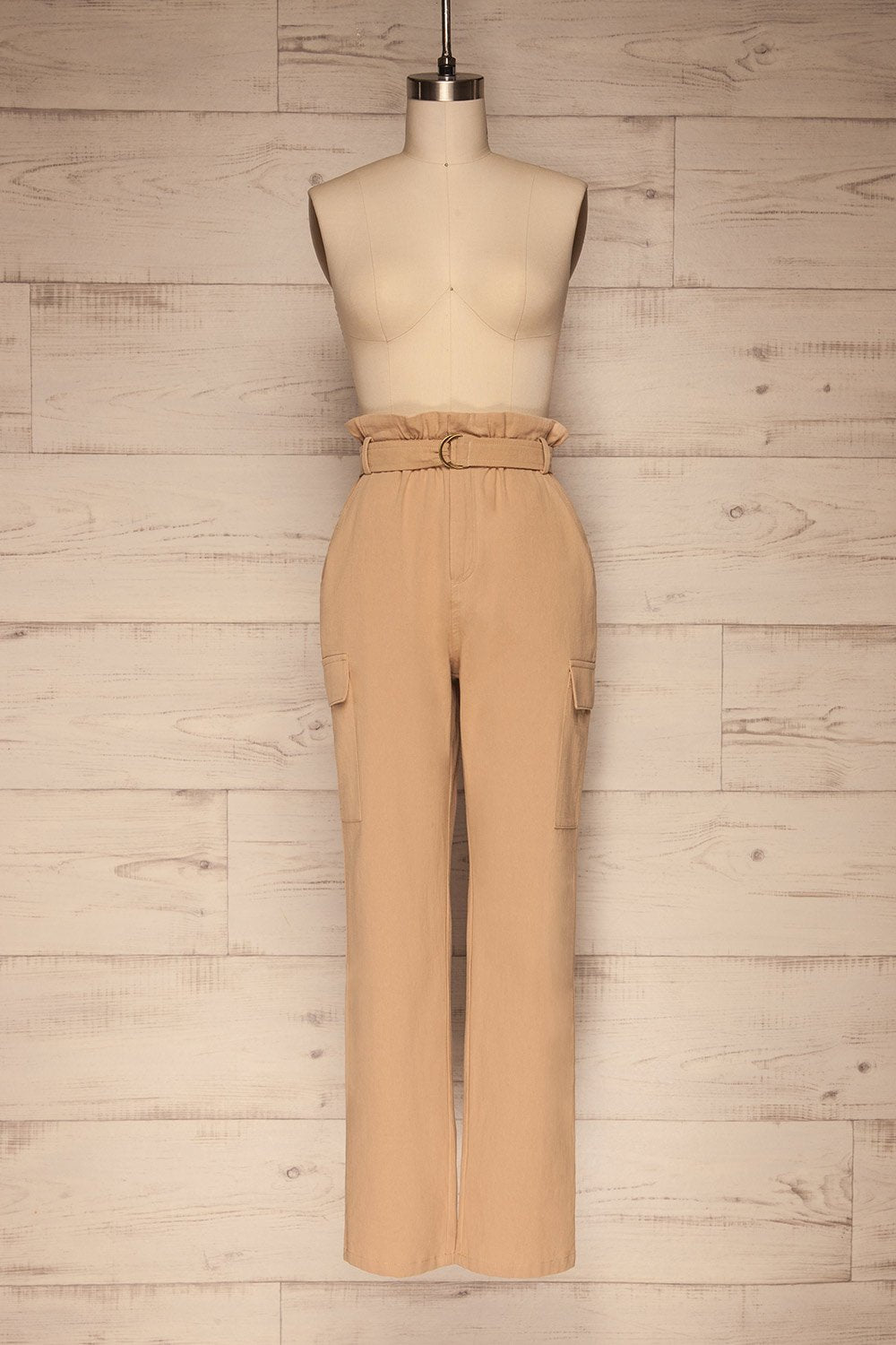 Canelos Beige Cargo Pants with Belt front view | La petite garçonne