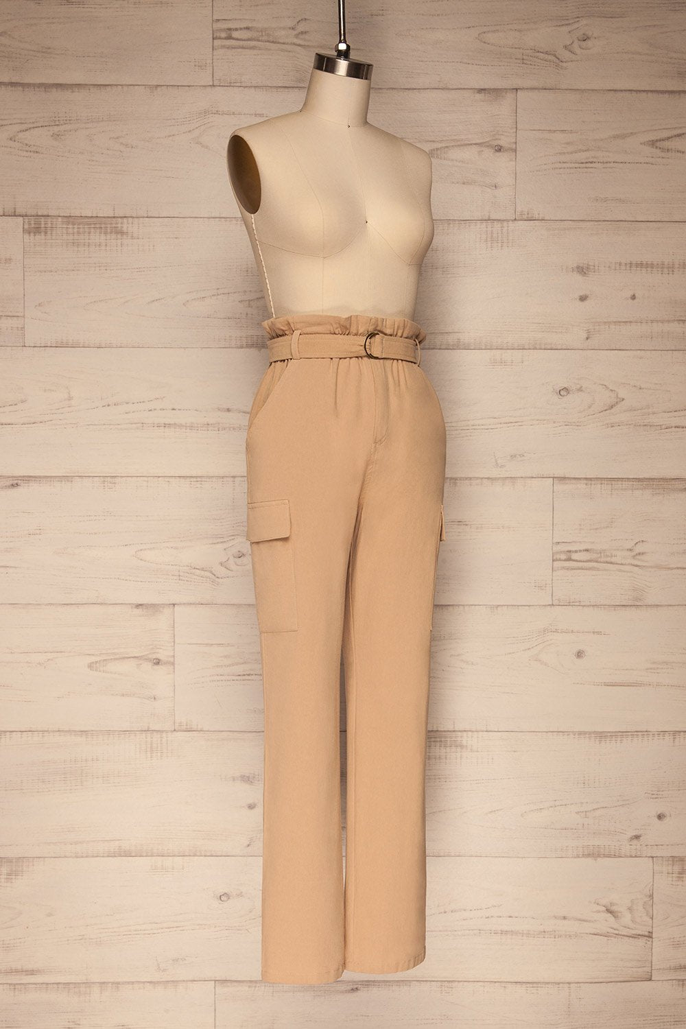 Canelos Beige Cargo Pants with Belt side view | La petite garçonne