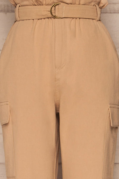 Canelos Beige Cargo Pants with Belt fabric | La petite garçonne