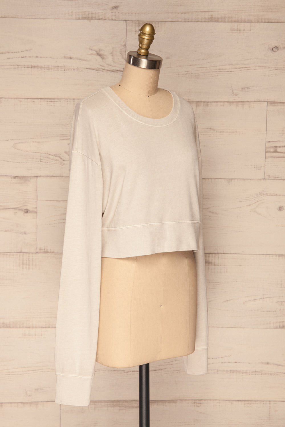 Cangil Beige Long Sleeved Crop Top  | SIDE VIEW | La Petite Garçonne