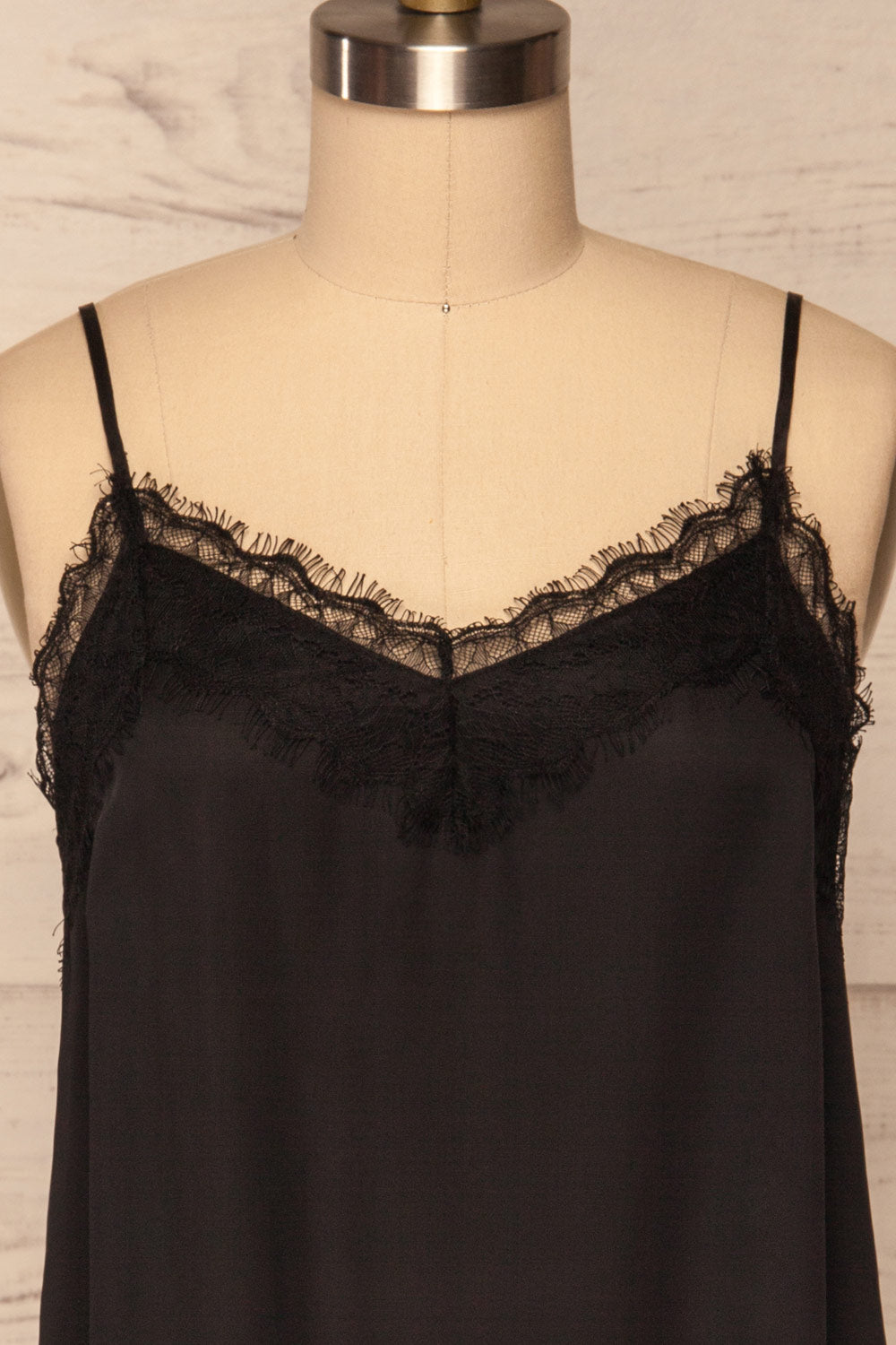 Canico Noir Black Silky & Lace Camisole front close up | La Petite Garçonne