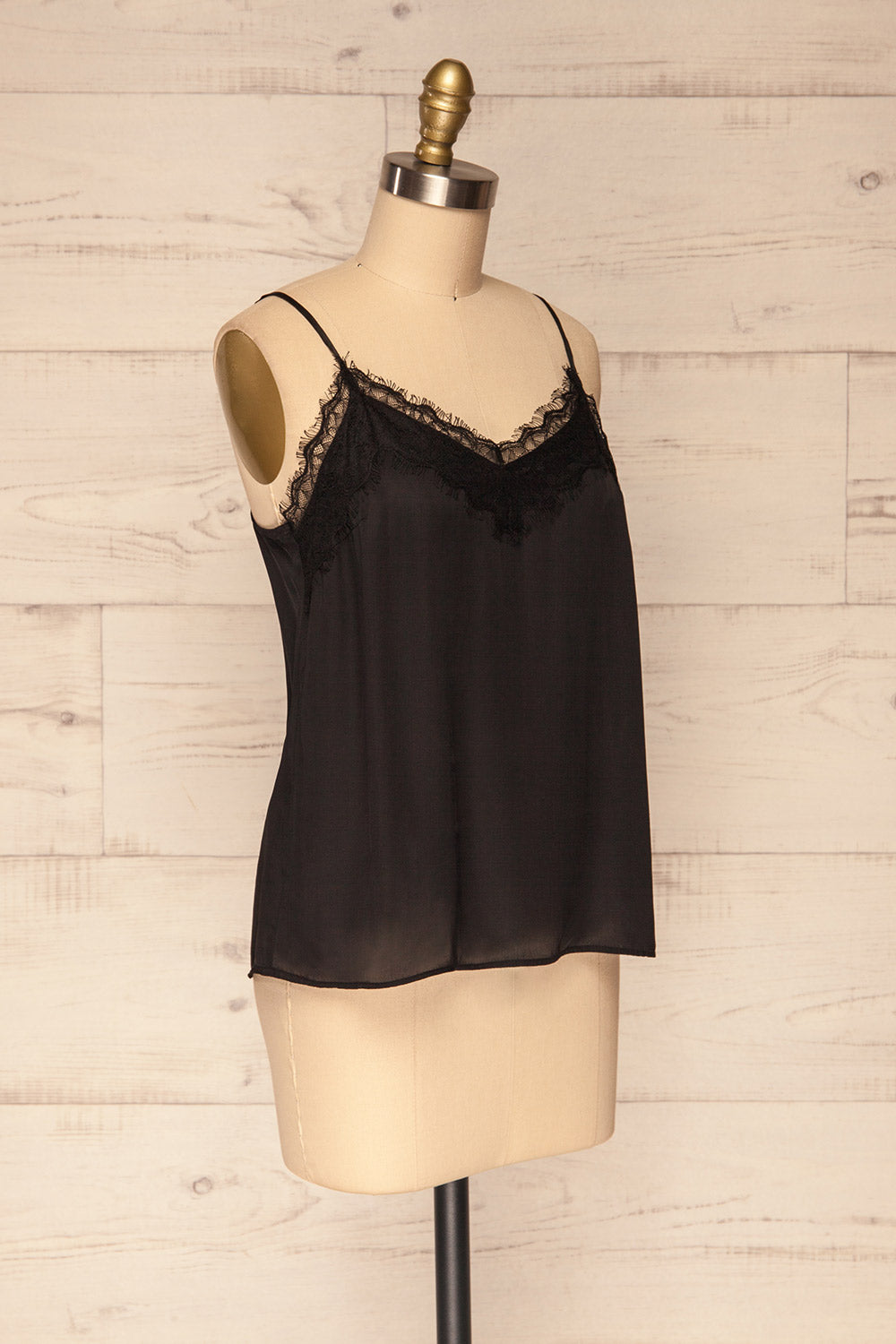 Canico Noir Black Silky & Lace Camisole side view | La Petite Garçonne