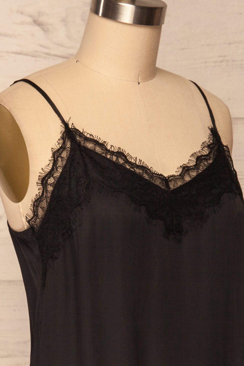 Canico Noir Black Silky & Lace Camisole side close up | La Petite Garçonne