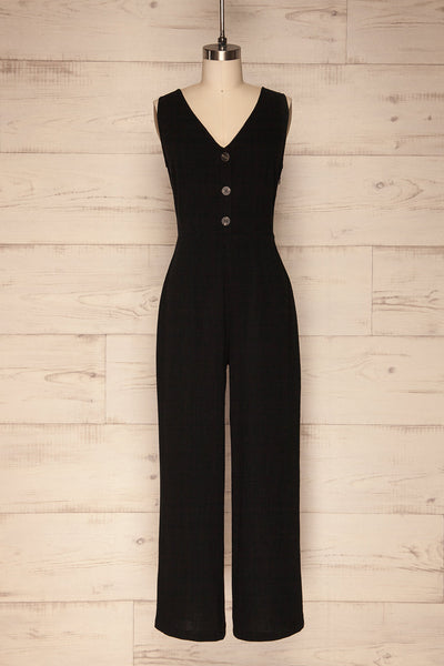 Canitas Coal Black Linen Jumpsuit with Buttons | La Petite Garçonne 1