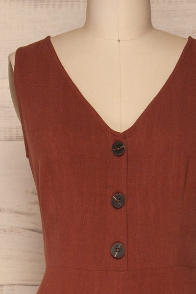 Canitas Rust Brown Linen Jumpsuit with Buttons | La Petite Garçonne 2