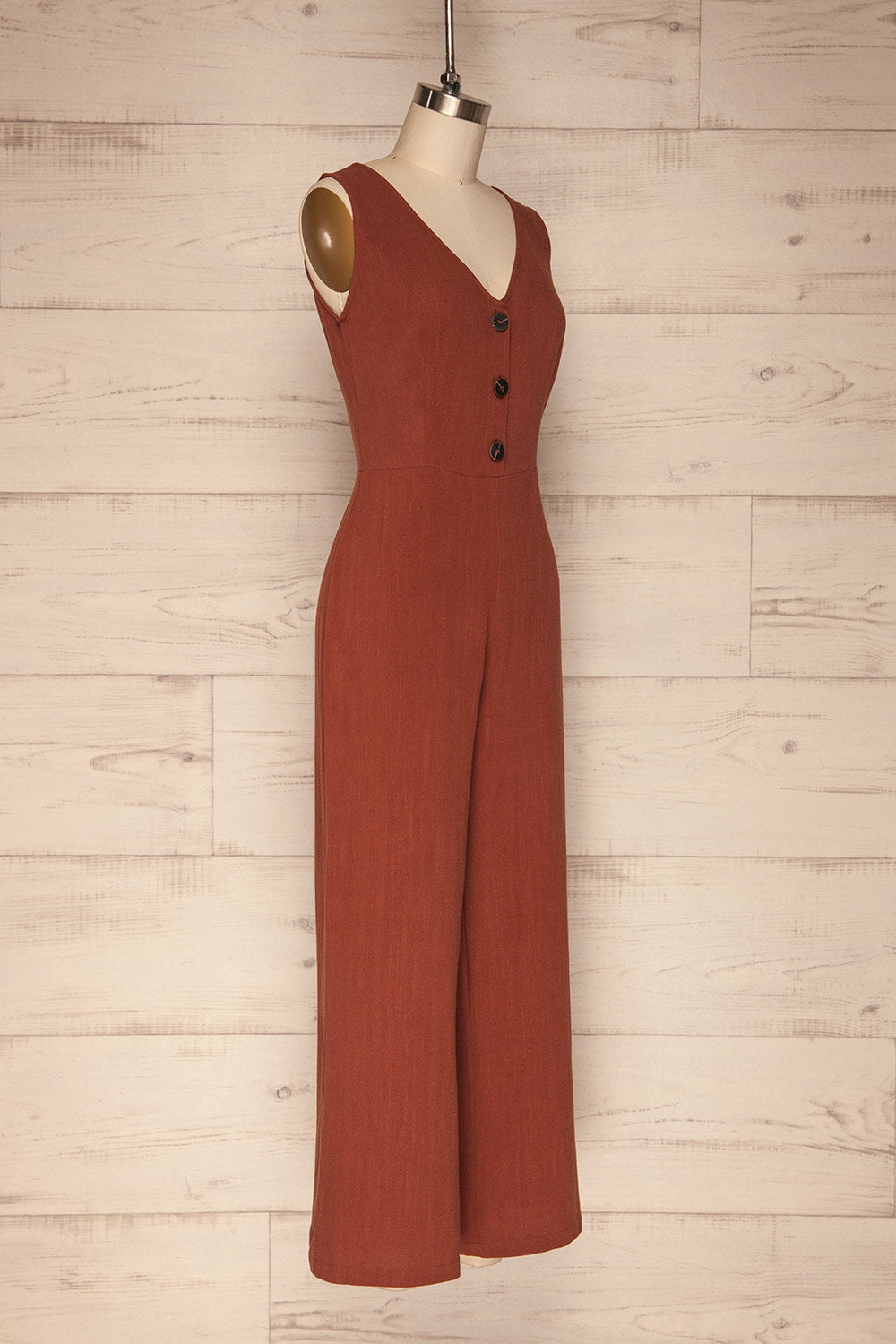 Canitas Rust Brown Linen Jumpsuit with Buttons | La Petite Garçonne 3