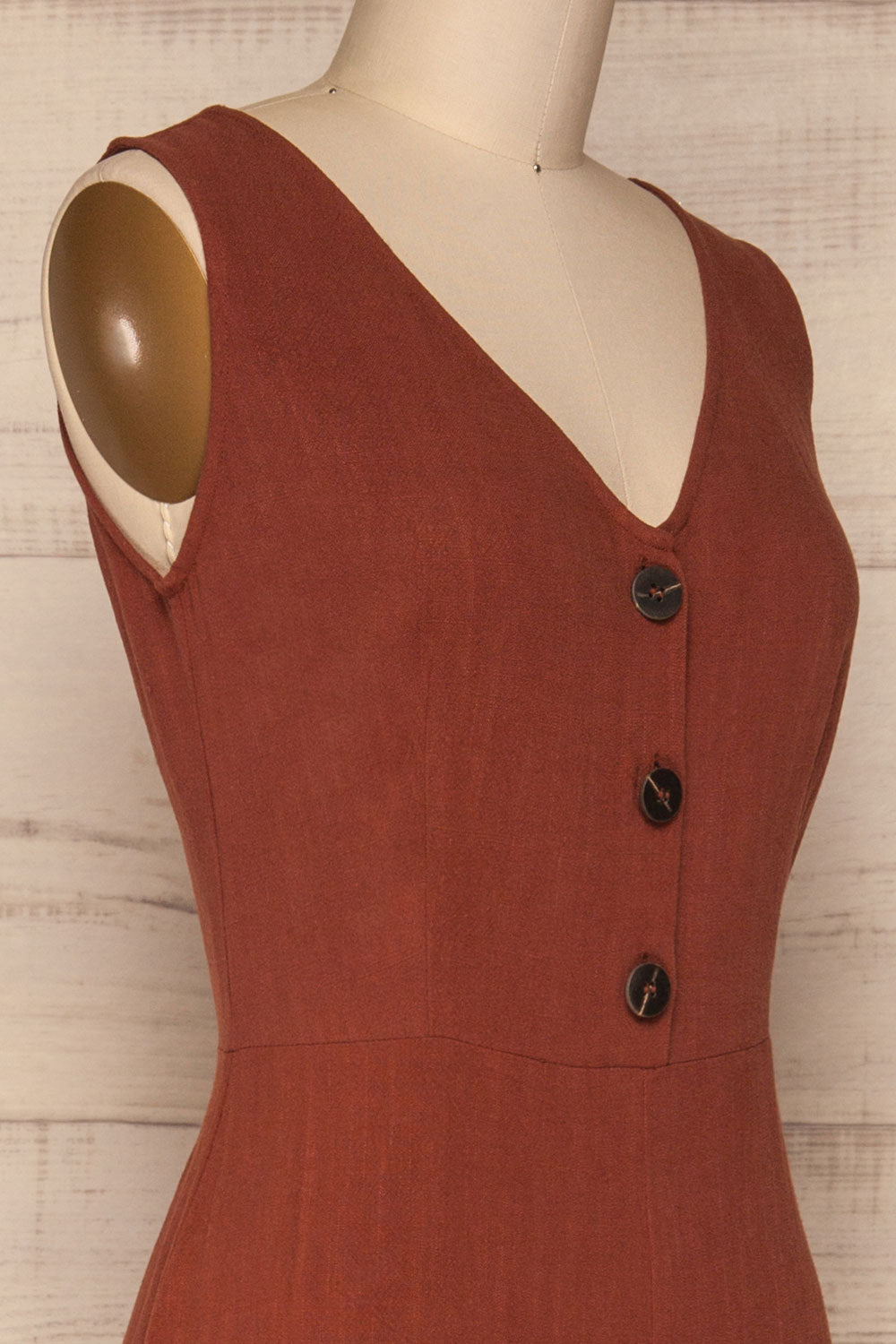 Canitas Rust Brown Linen Jumpsuit with Buttons | La Petite Garçonne 4