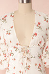 Cantabella Cream Floral Short Dress w/ Frills | Boutique 1861 front close up