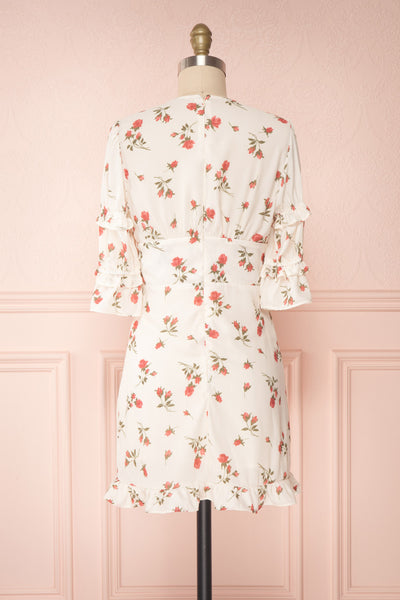 Cantabella Cream Floral Short Dress w/ Frills | Boutique 1861 back
