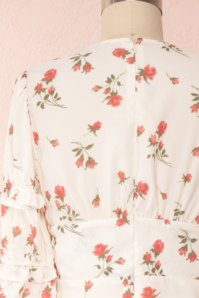 Cantabella Cream Floral Short Dress w/ Frills | Boutique 1861 back close up