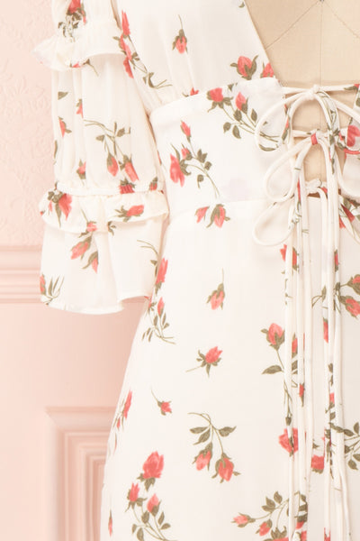 Cantabella Cream Floral Short Dress w/ Frills | Boutique 1861 sleeve