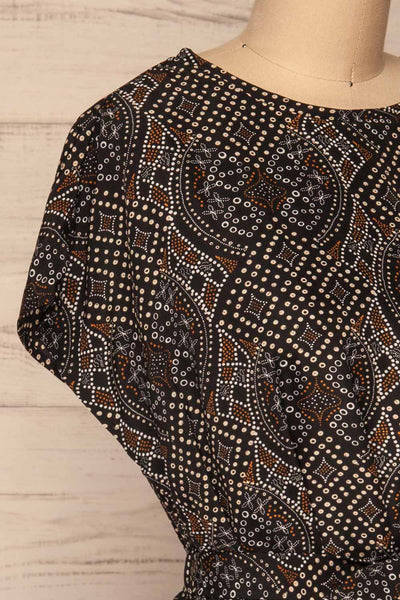 Cantzama Black Patterned T-Shirt Dress | La petite garçonne side close-up