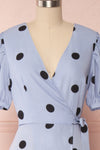 Capselle Lavender Polka Dot Midi Wrap Dress | Boutique 1861 front close up