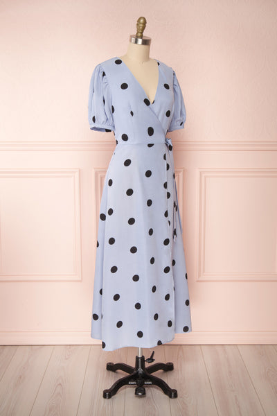 Capselle Lavender Polka Dot Midi Wrap Dress | Boutique 1861 side view