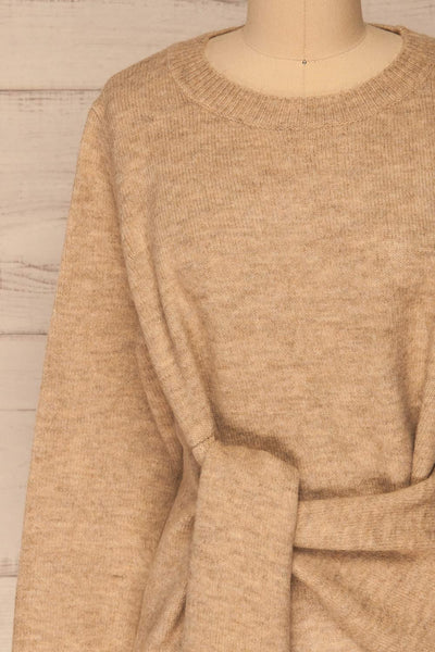 Capuli Light Beige Knitted Sweater | La petite garçonne front close-up