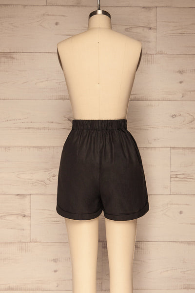Capzol Pepper Black High Waist Shorts | La petite garçonne back view