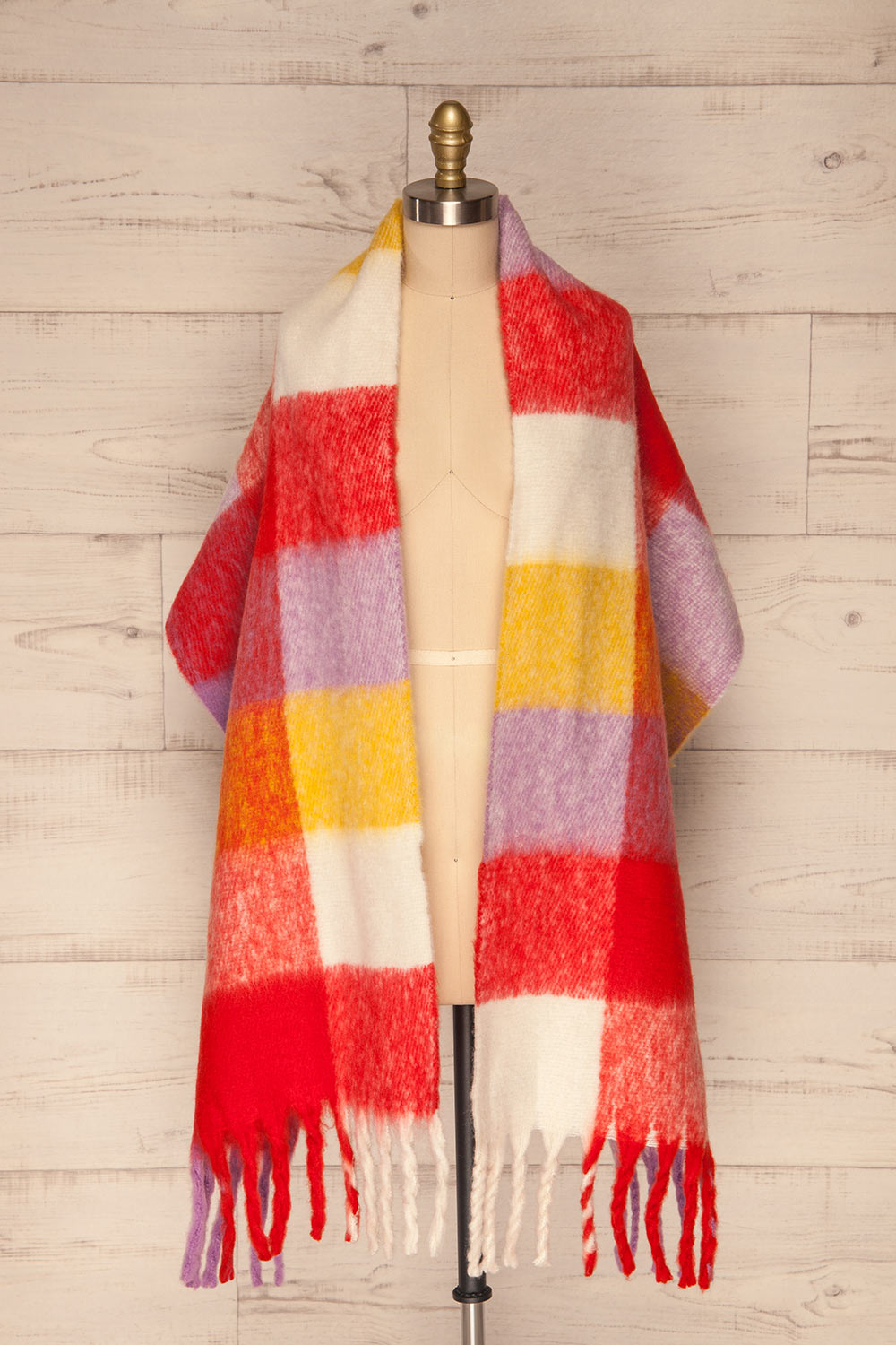 Carbillo Colorful Soft Knit Scarf with Fringe | Front Poncho Style | La Petite Garçonne