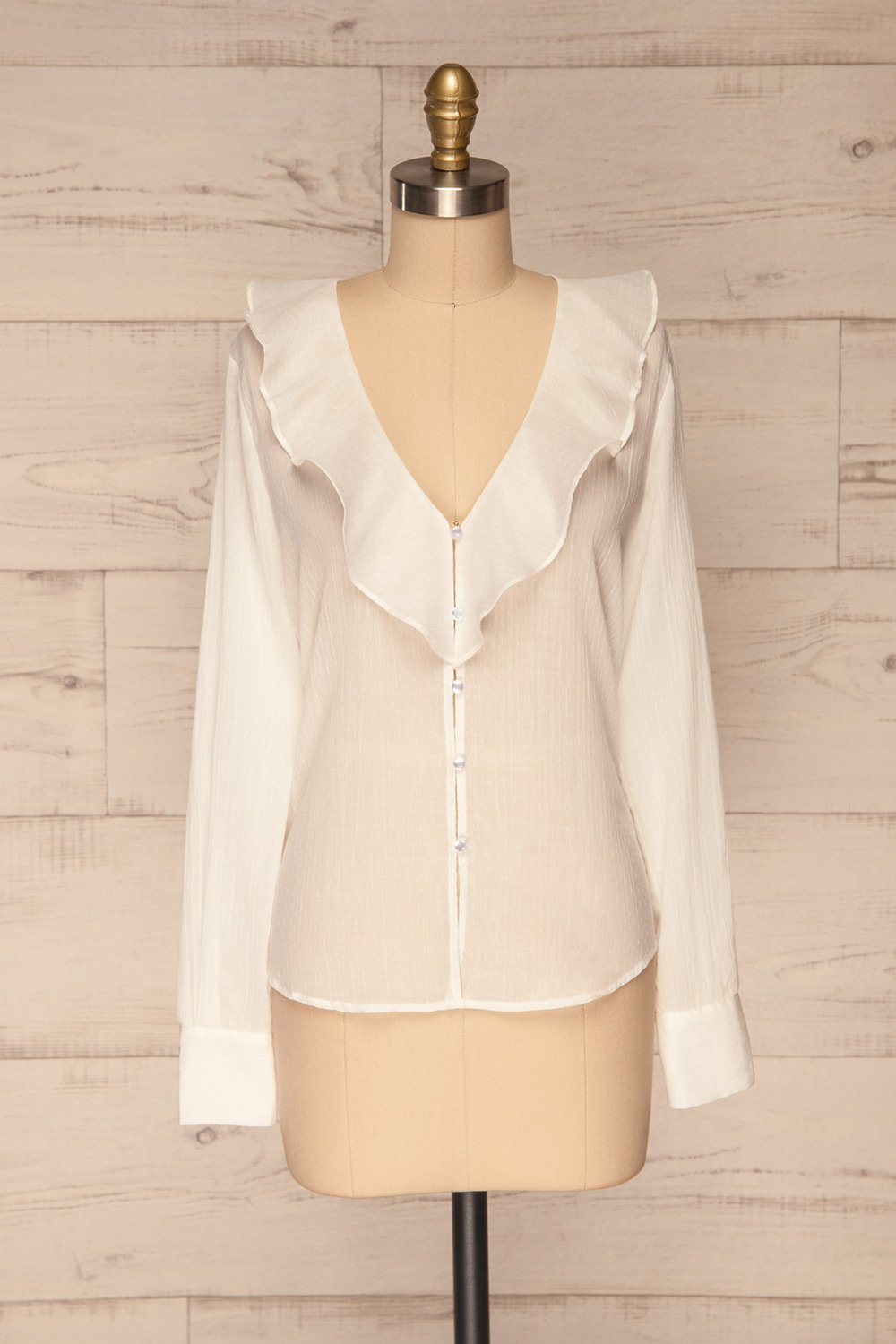 Carcelen White Ruffled Collar Blouse front view | La petite garçonne