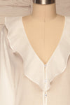 Carcelen White Ruffled Collar Blouse front close up | La petite garçonne