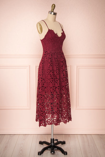 Carin Bourgogne Burgundy Lace A-Line Cocktail Dress | Side View | Boutique 1861
