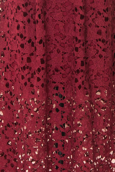 Carin Bourgogne Burgundy Lace A-Line Cocktail Dress | Fabric Detail | Boutique 1861