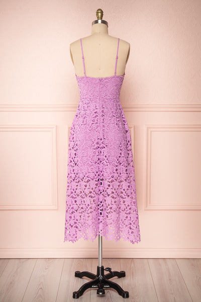Carin Mauve Lilac Lace A-Line Cocktail Dress  | Back View| Boutique 1861