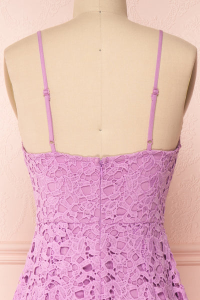 Carin Mauve Lilac Lace A-Line Cocktail Dress  | Back Close Up | Boutique 1861