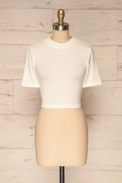 Carini Day White Soft Knit Cropped T-Shirt | FRONT VIEW | La Petite Garçonne