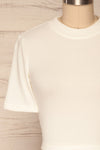 Carini Day White Soft Knit Cropped T-Shirt  | FONT CLOSE UP | La Petite Garçonne