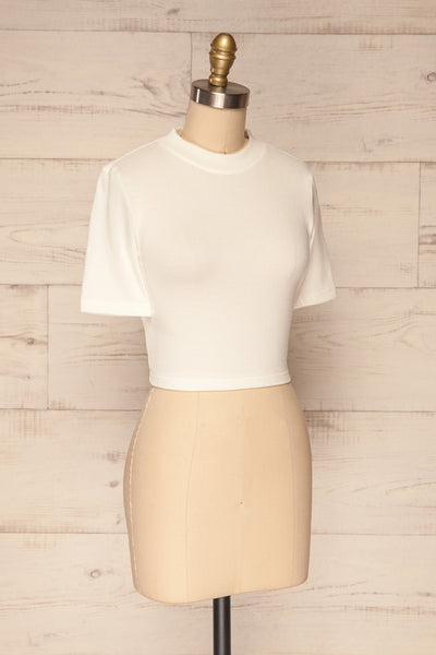 Carini Day White Soft Knit Cropped T-Shirt | SIDE VIEW | La Petite Garçonne
