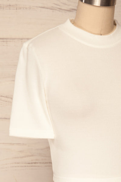 Carini Day White Soft Knit Cropped T-Shirt | SIDE CLOSE UP | La Petite Garçonne