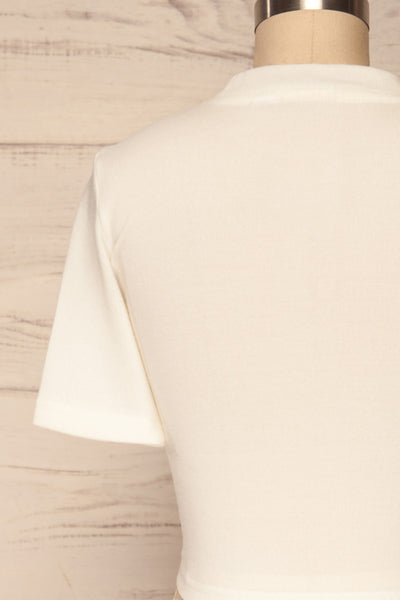 Carini Day White Soft Knit Cropped T-Shirt | BACK CLOSE UP  | La Petite Garçonne