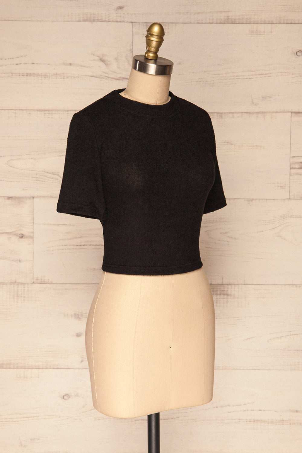 Carini Night Black Soft Knit Cropped T-Shirt | SIDE VIEW | La Petite Garçonne